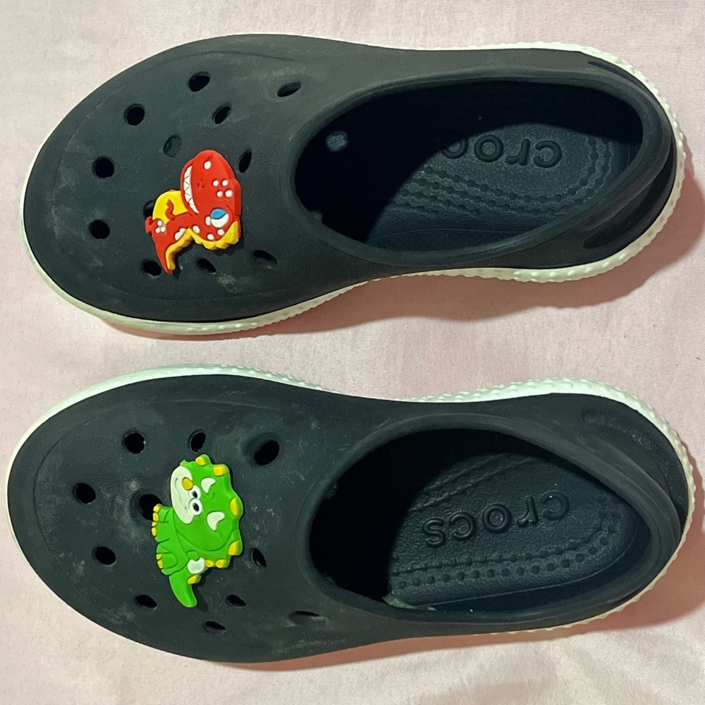 CROCS Kids Black Sneakers with Fun Dinosaur Charms
